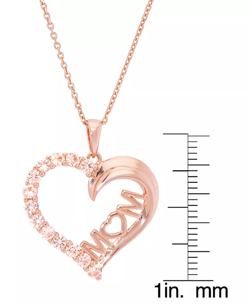 Simulated Morganite Mom Heart Pendant 18" Necklace